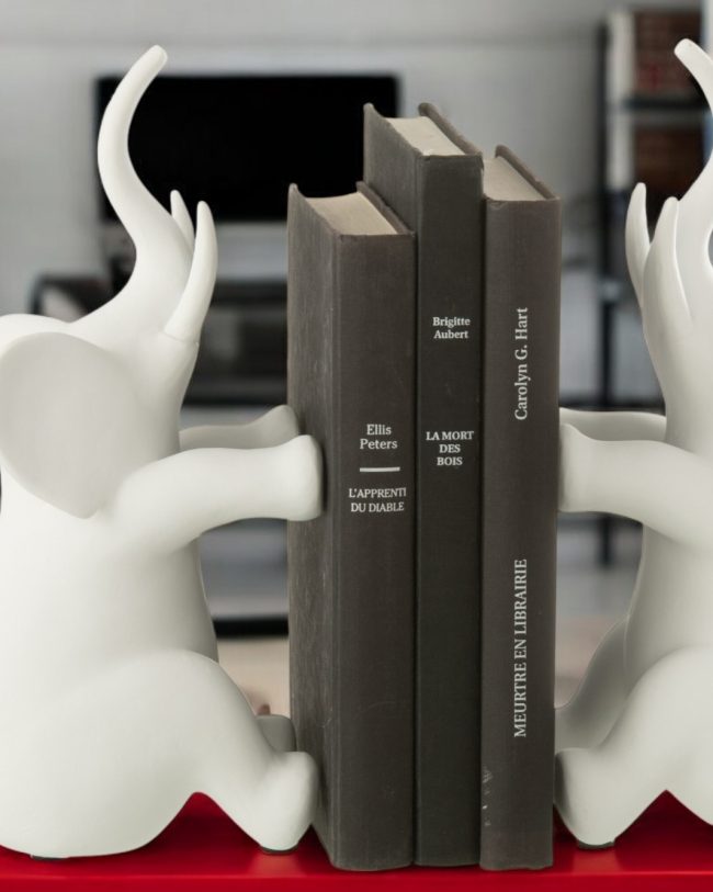 J-line Set van 2 Boekensteunen Olifant Zittend Polyresin Wit(prijs voor de 2 stuks)