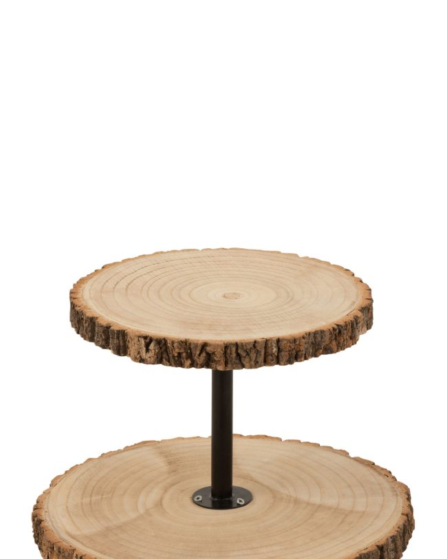 J-line Plateau 2 Niveaus Rond Hout Naturel H29,5 Ø 42 cm