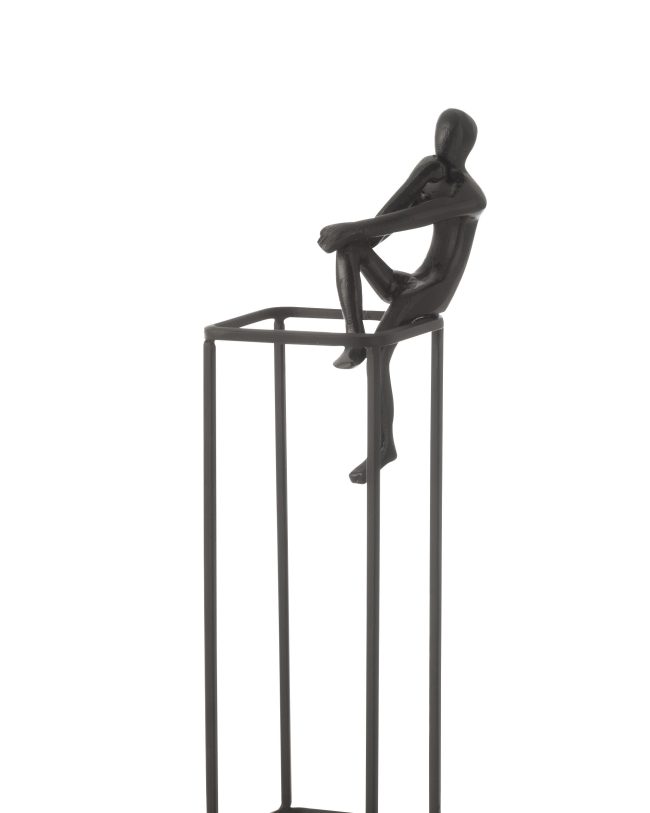 J-line Denkende figuur op kubus aluminium zwart 11x11x41 cm