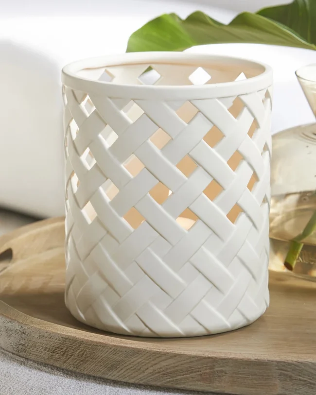 Riviera maison windlicht Danae Woven keramiek naturel groot H30 x Ø 25 cm