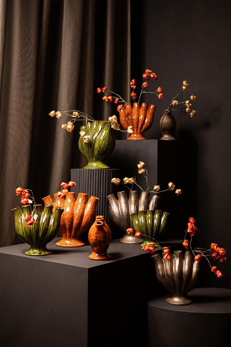 PTMD Gylian Oranje buisvormige keramische vaas L 33.0 x 17.5 x 30.0 cm