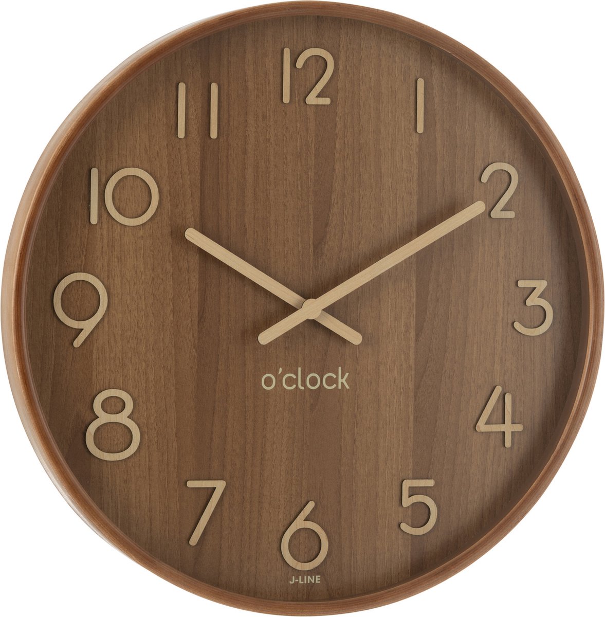 J-line Wandklok Multiplex/Mdf Naturel Donker Groot Ø 53 cm - Afbeelding 2