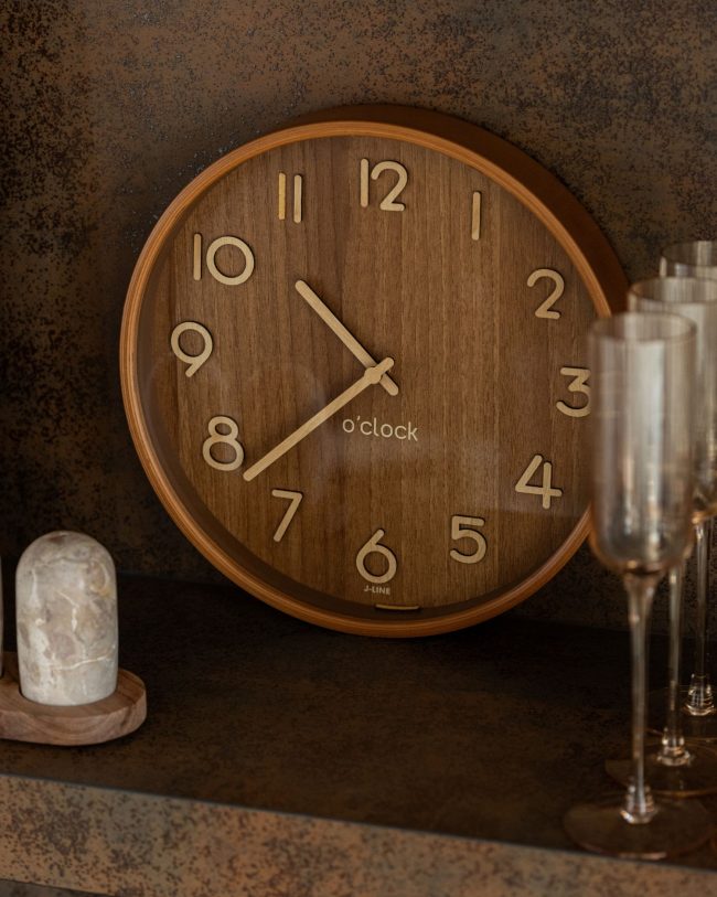 J-line Wandklok Multiplex/Mdf Naturel Donker Klein Ø 30 cm