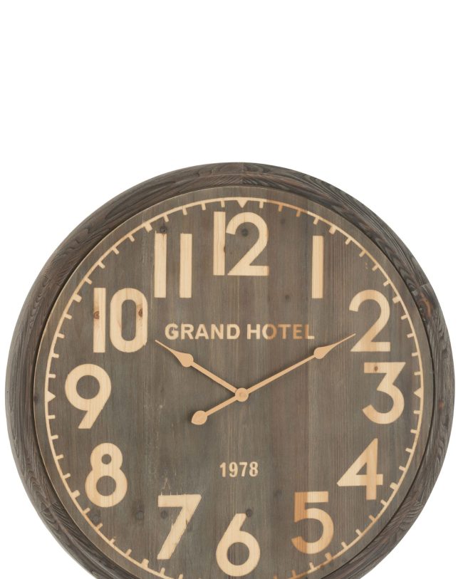 J-line Wandklok Grand Hotel HOUT Naturel Donker groot Ø 79,5 cm