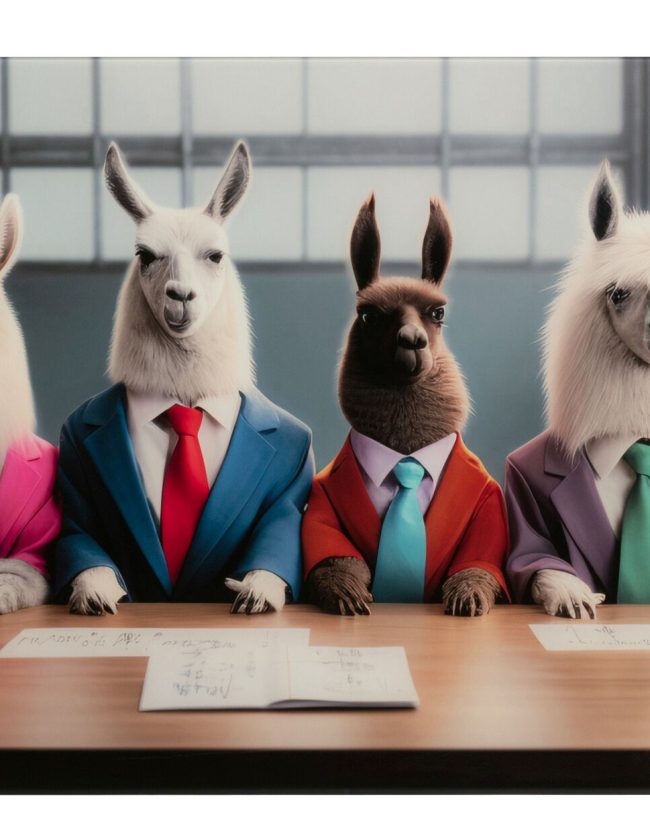 J-Line Wanddecoratie lama's op kantoor– Glas Meerkleurig – 160 x 60 cm (Enkel Afhalen)