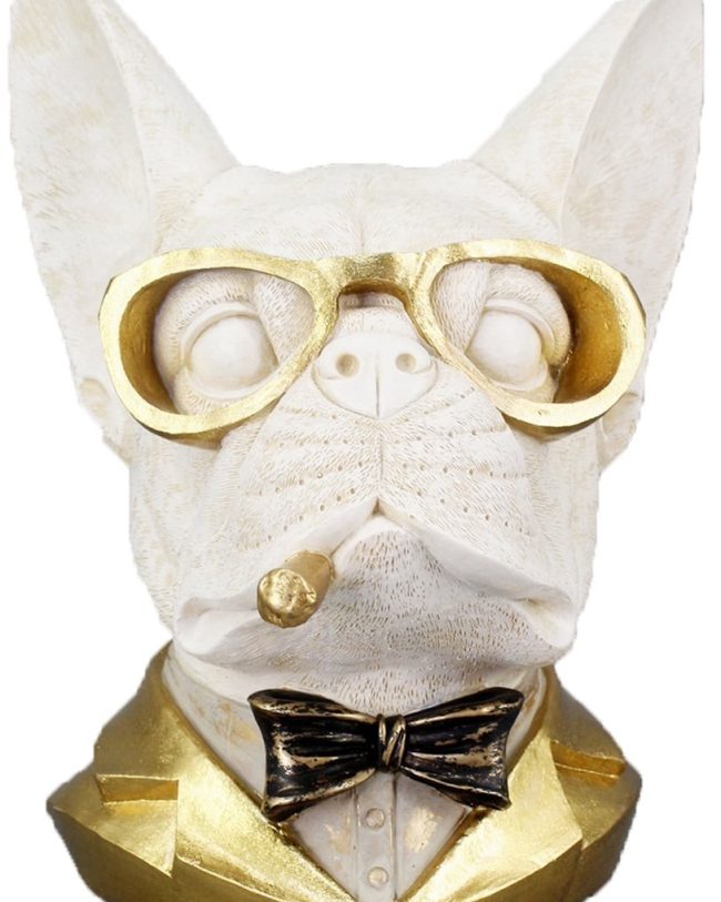 Decoratief Bulldog Hoofd – 20 x 19 x 26 cm – Goud & Beige – Kunsthars