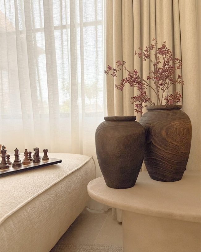 Decoratieve Houten Vaas groot – 16,5 x 34,5 cm – Bruin