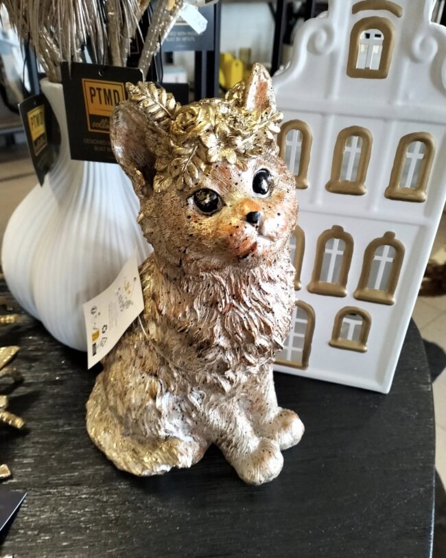 Clayre & Eef - decoratief beeld kat - kunststof - beige - 16x14x25 cm