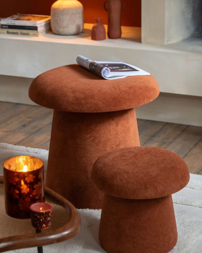 J-Line - Paddenstoel Kruk/Poef -Terracotta - hout/polyester - enkel nog groot model, geen verzending