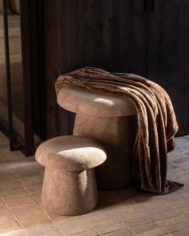 J-Line – Paddenstoel Kruk/Poef -beige – hout/polyester – Set van 2 enkel afhaal!