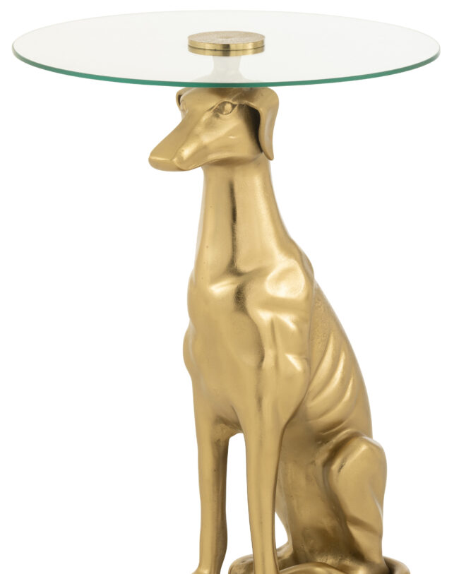 J-Line - Bijzettafel - Hond zittend - Aluminium/Glas - Goudkleurig - h 58cm enkel afhaal!