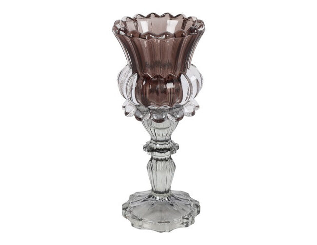countryfield - Theelichthouder op Voet – klein – glas - Bruin/Grijs – L8,5xB8,5xH18,5 cm