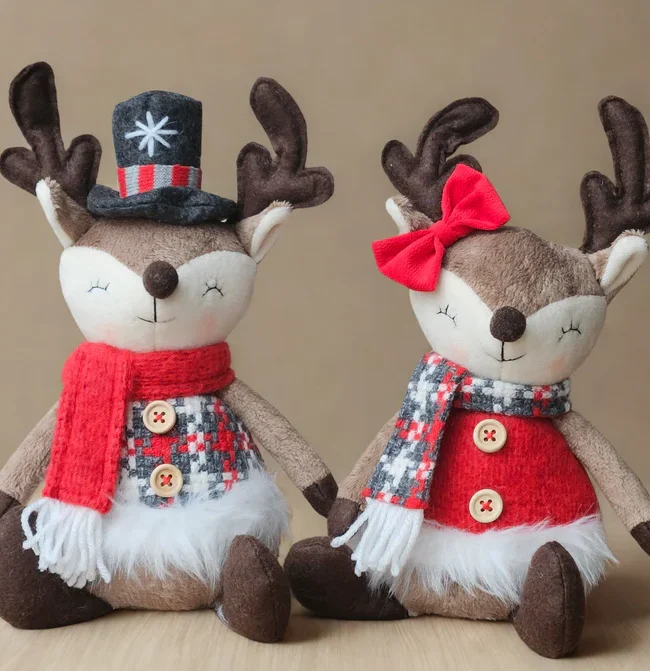 la Galleria - Zittende eland rode outfit - kunststof - 25cm - assortiment van 2/prijs per stuk