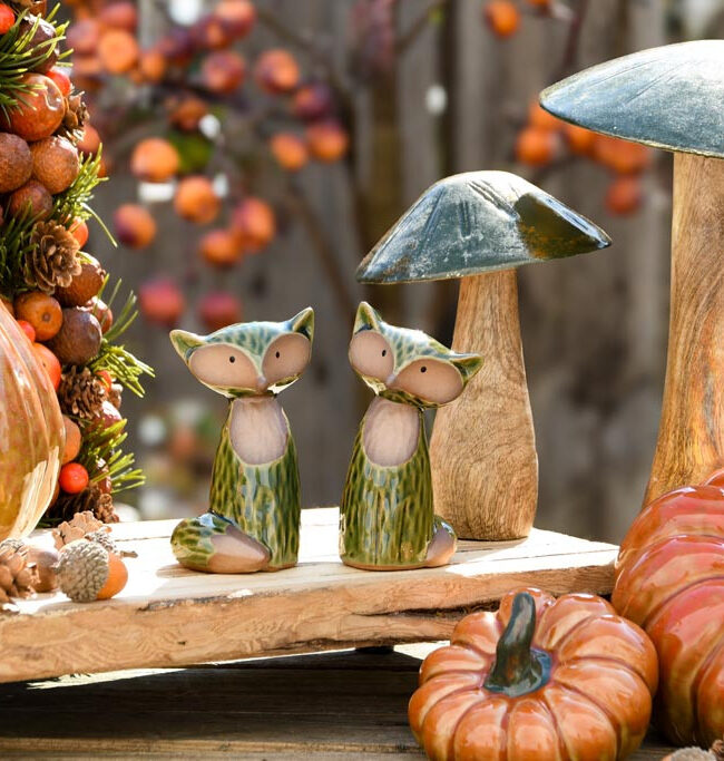 Zittend Vosje – kearmiek - groen/bruin - 5x5x10 cm (2 varianten/prijs per stuk)