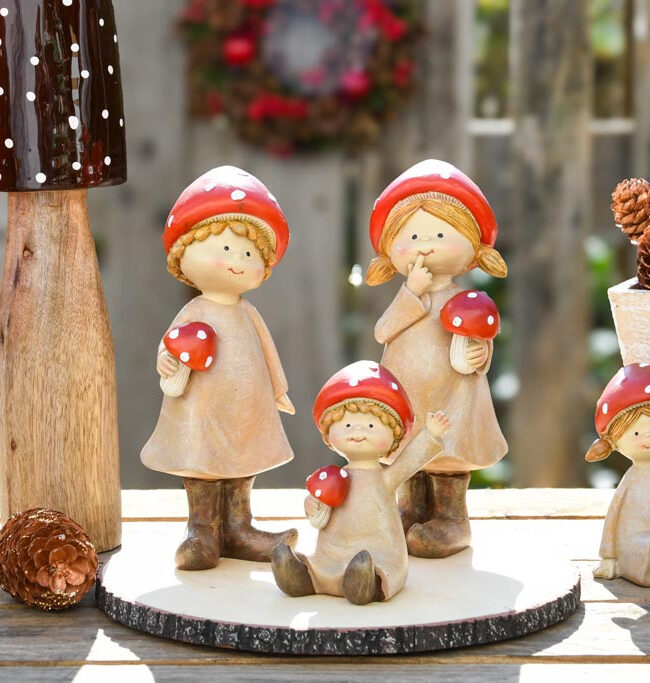 Paddenstoel met Stippen – hout - rood/wit/naturel - 7x7x25 cm