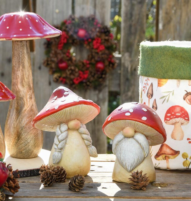 Paddenstoel met Stippen – hout - rood/wit/naturel - 7x7x25 cm