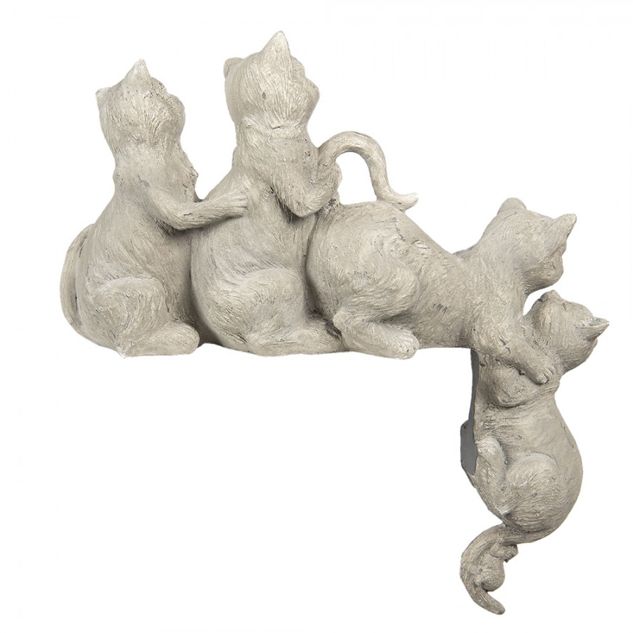 Clayre & Eef - ornament katten – kunststof - grijs - 47x13x51 cm - Afbeelding 3