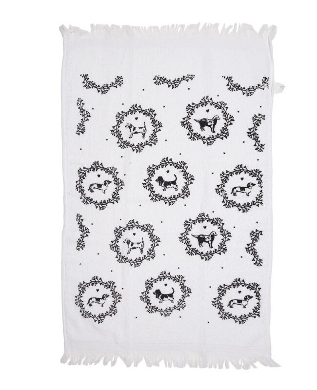 Clayre & Eef -Gastendoekje met honden – Wit - Katoen - 40×66 cm