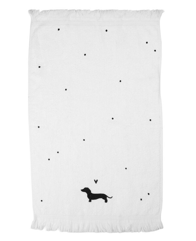 Clayre & Eef -Gastendoekje met teckel – Wit - Katoen - 40×66 cm