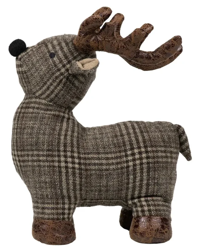 MARS & More - Deurstopper Hertje - polyester -  geruit bruin/taupe - 25 x 21 x 26 cm