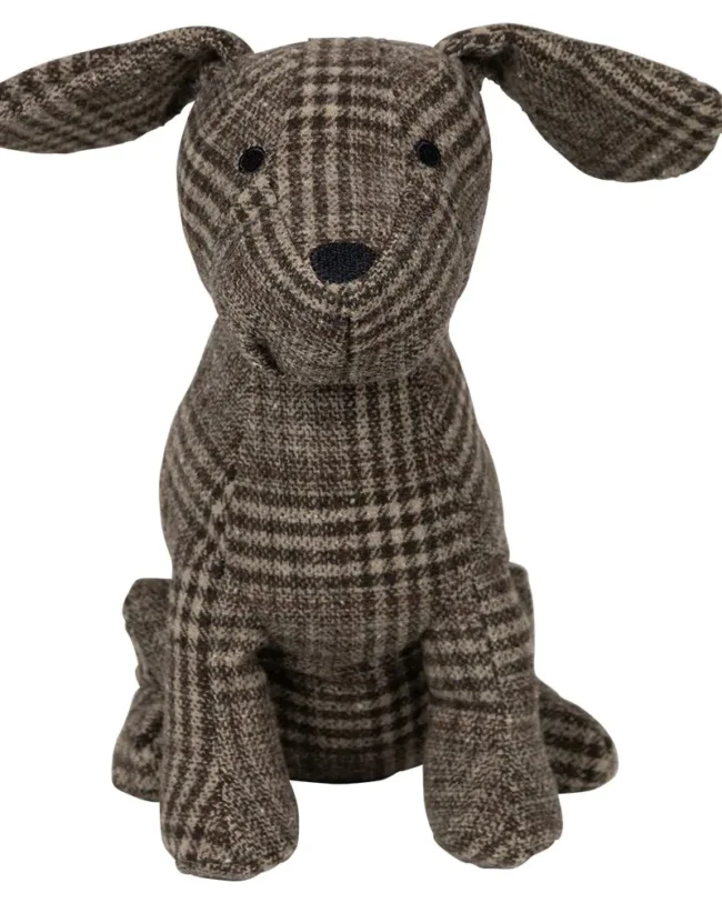 MARS & More - Deurstopper Hond zittend – polyester - Ruit bruin - 31x15x23cm