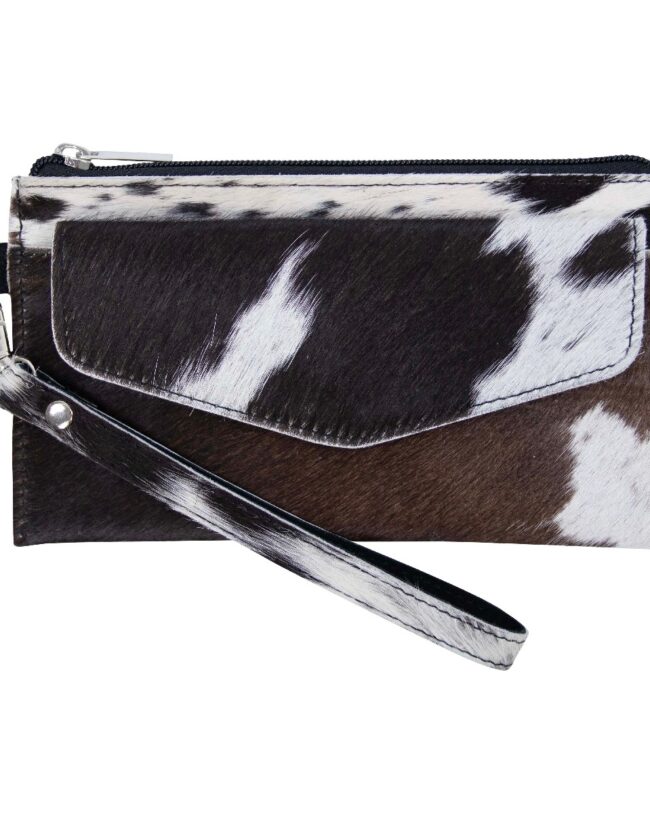 MARS & More - Etui met vakje en lus – Koehuid  -zwart/wit - 20x11x2 cm