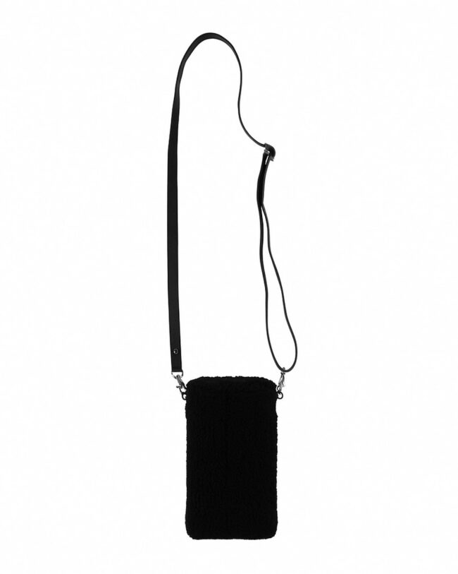 MARS & More - GSM-tasje schapenvacht - zwart - Verstelbare riem 120 cm