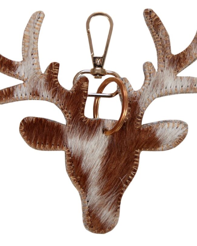 MARS & More - Sleutelhanger - Koehuid hert - bruin/wit - 11 cm