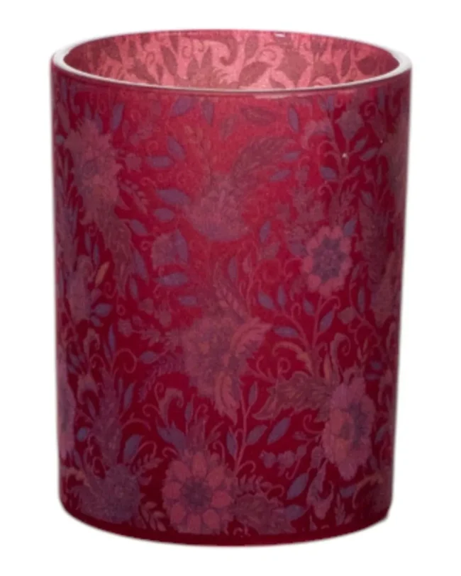 MARS & More - Theelichthouder – Fluwelen bloemen - glas - bordeaux - groot - Ø12 -  h 18 cm