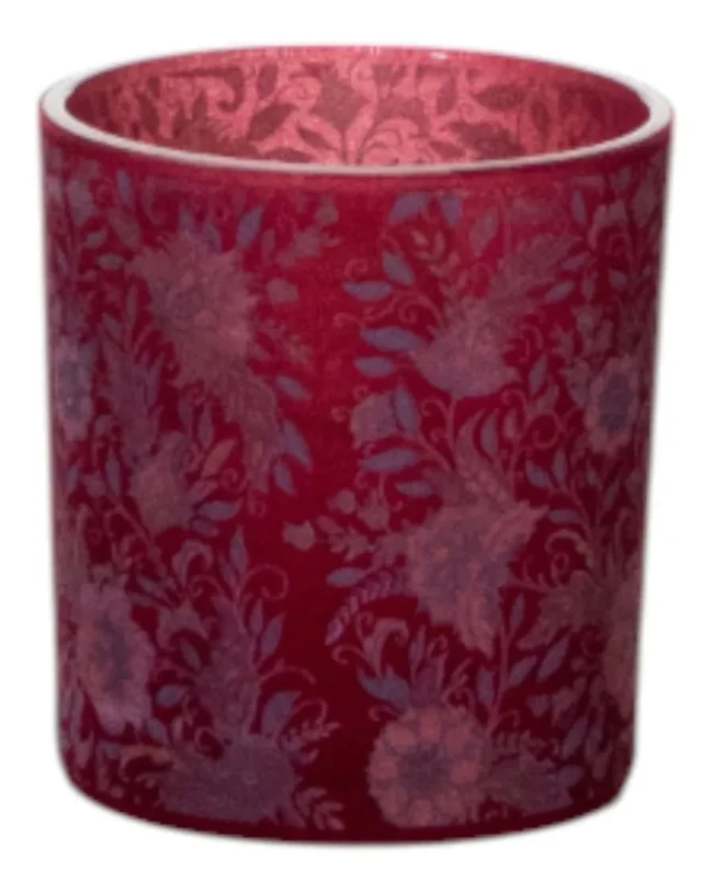 MARS & More - Theelichthouder – Fluwelen bloemen - glas - bordeaux - klein - Ø7,5 -  h 8 cm