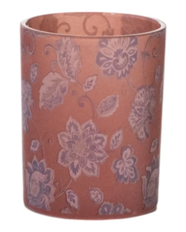 MARS & More - Theelichthouder – Fluwelen bloemen - glas - roze - groot - Ø12 - h 18 cm