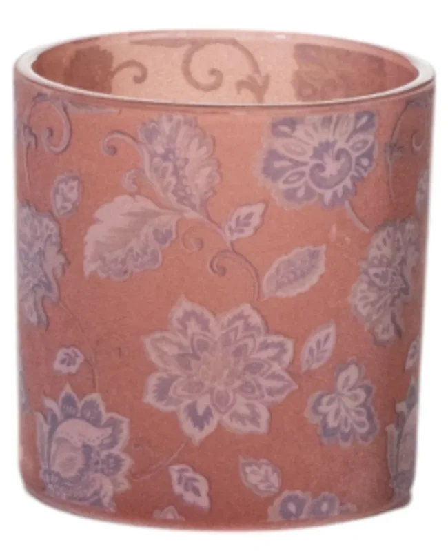 MARS & More - Theelichthouder – Fluwelen bloemen - glas - roze - middel - Ø10 - h 12,5 cm