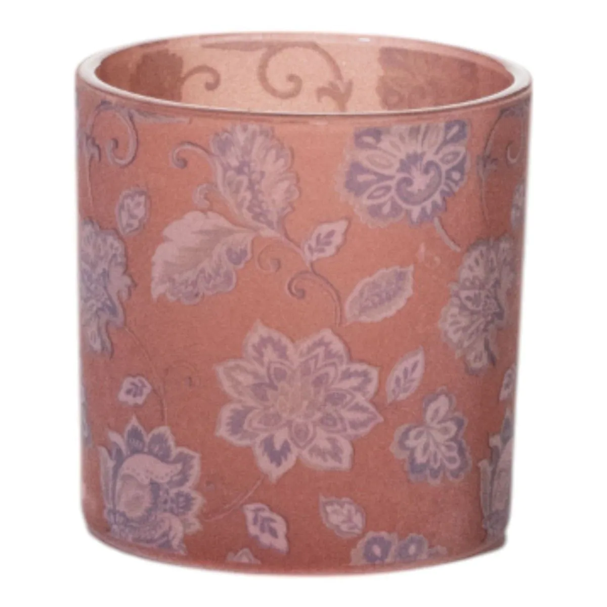 MARS & More - Theelichthouder – Fluwelen bloemen - glas - roze - middel - Ø10 - h 12,5 cm