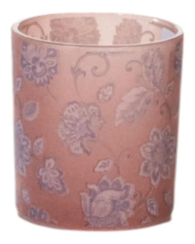 MARS & More - Theelichthouder – Fluwelen bloemen - glas - roze - klein - Ø7,5 - h 8 cm