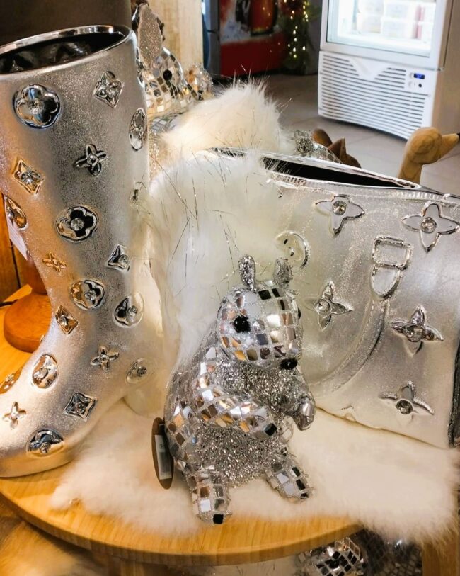 Keramieken Vaas laars – zilver – 8 x 10 x 32 cm