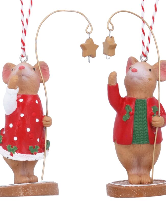 Gisela Graham - Kersthanger Holly & Alfie Muis met Ster – kunsthars - h 10 cm - assortiment van 2/prijs per stuk