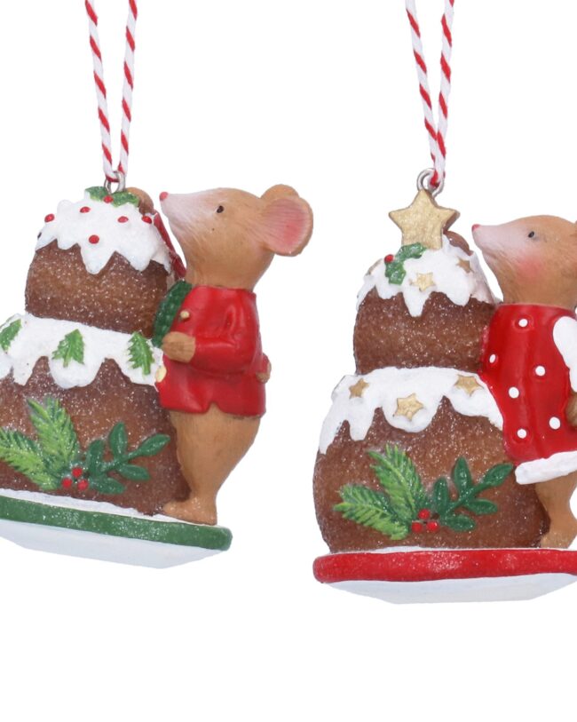 Gisela Graham - Kersthanger Holly & Alfie Muis op Kaaspunt – kunsthars - h 6 cm - assortiment van 2/prijs per stuk
