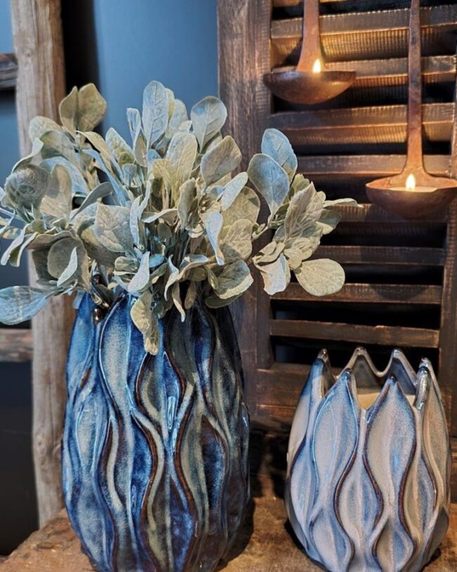 Brynxz - kunstplanten - Zijdetak – Leaf Bush Grey Green - 35 cm