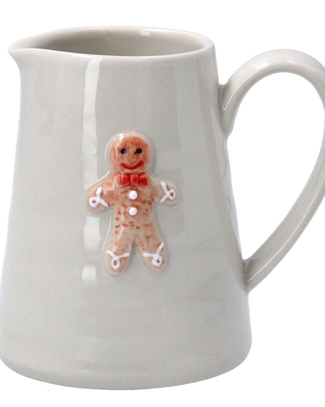 Gisela Graham - Kerstservies Mini Keramische Karaf Peperkoekman – crème -  8 x 6 cm