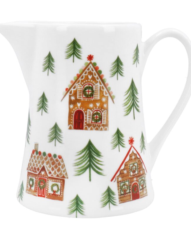 gisela graham - klein kannetje met afbeeldingen van Gingerbread huis - porselein - h 10 cm
