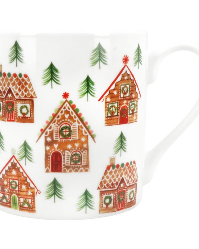 gisela graham - Mok met afbeeldingen van Gingerbread huis - porselein - h 9 cm