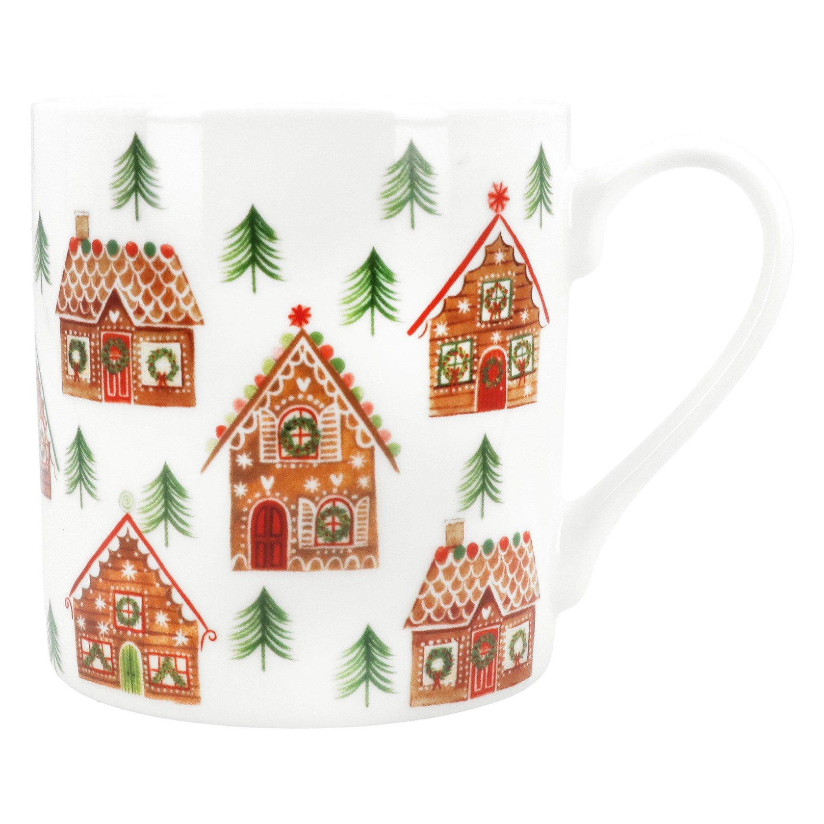 gisela graham - Mok met afbeeldingen van Gingerbread huis - porselein - h 9 cm