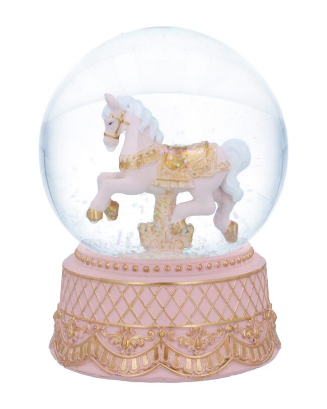 Gisela Graham - Muziekbol Jingle Bells Paard - kunsthars/glas - Roze/Goud - H 16 cm