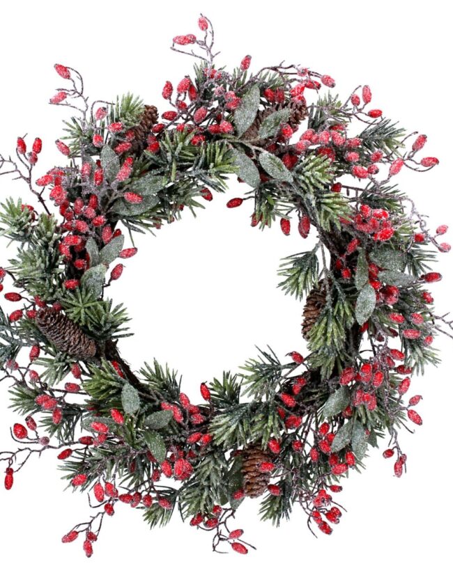 Gisela Graham - Kerstkrans - Besneeuwde Dennenkrans met Rozenbottels - Ø 55 cm