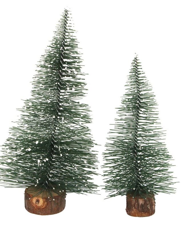 Gisela Graham - decoratieve kerstboom Bristle Tree met Besneeuwde Puntjes - pvc/mdf - groen - h 12/10 cm - Set van 2