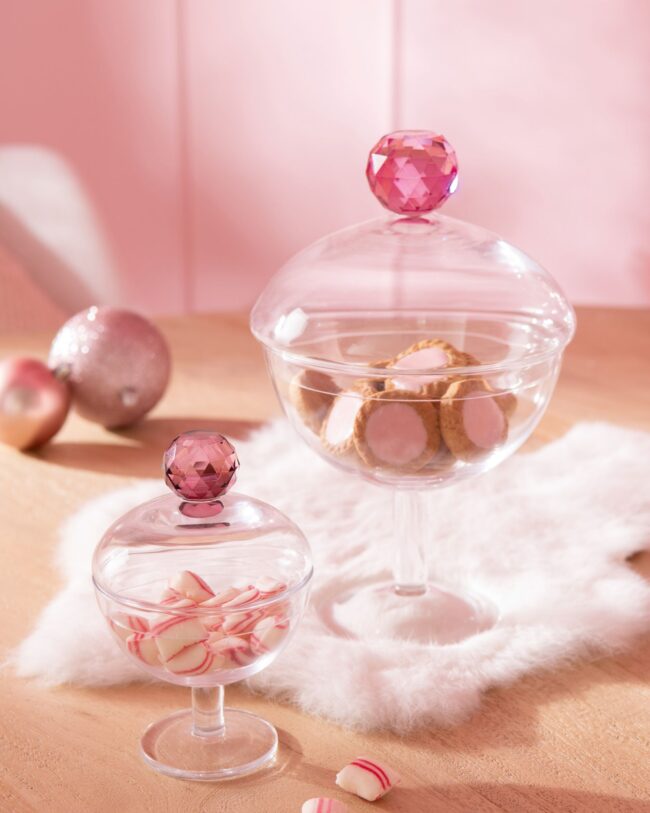 J-Line - Voorraadpot / Bonbonnière met Roze Geslepen Diamant – Glas - 25 x 14 x 14 cm