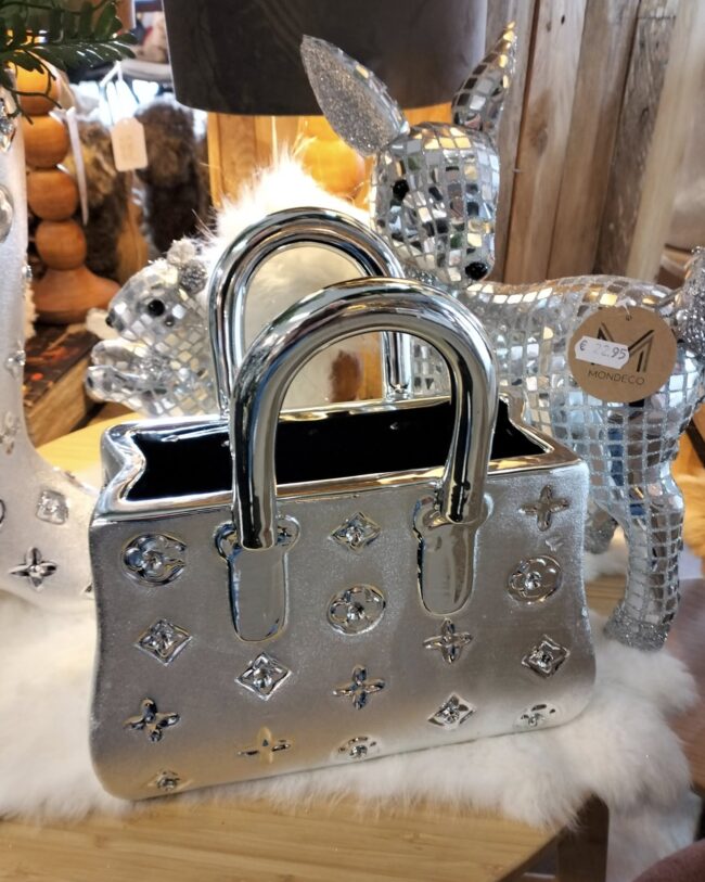 KERAMIEKEN VAAS HANDTAS - ZILVER - 29,5 X 14 X 20 CM