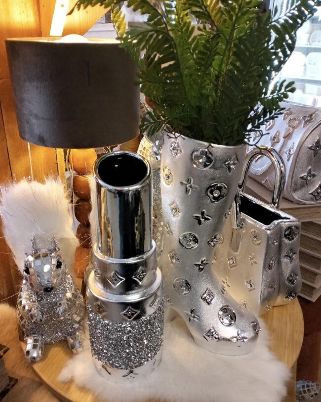 KERAMIEKEN VAAS lipstick - ZILVER - 9,7 X 9,7 X 30 CM