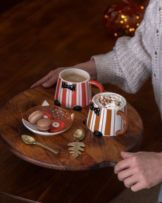 J-Line - Tapas Servies op houten bord – bruin/Wit - Ø 29 cm