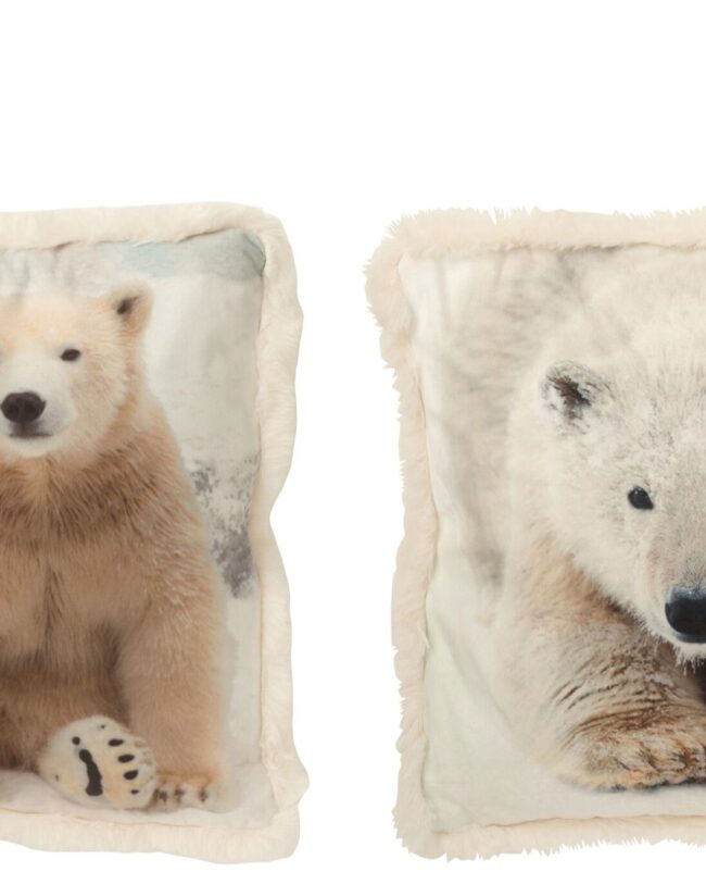 j-line - Kussen ijsbeer – polyester - gebroken wit/beige - 40 cm - assortiment van 2/prijs per stuk